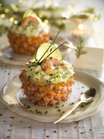            Cocktail de gambas con arroz y curry  | 