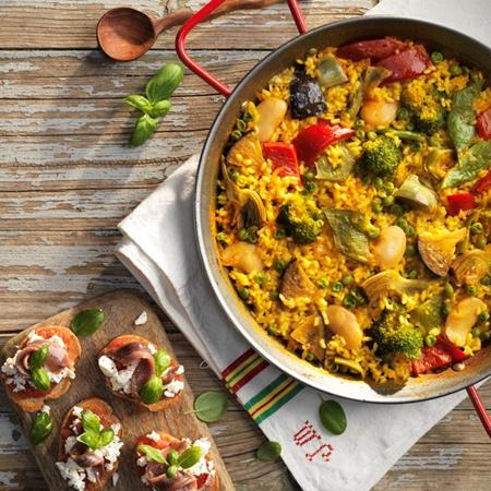Paella de verduras y pintxos de anchoa y queso feta | 