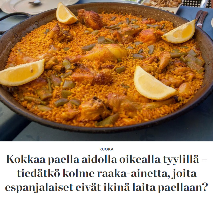 Artículo en Kotiliesi.fi sobre la paella